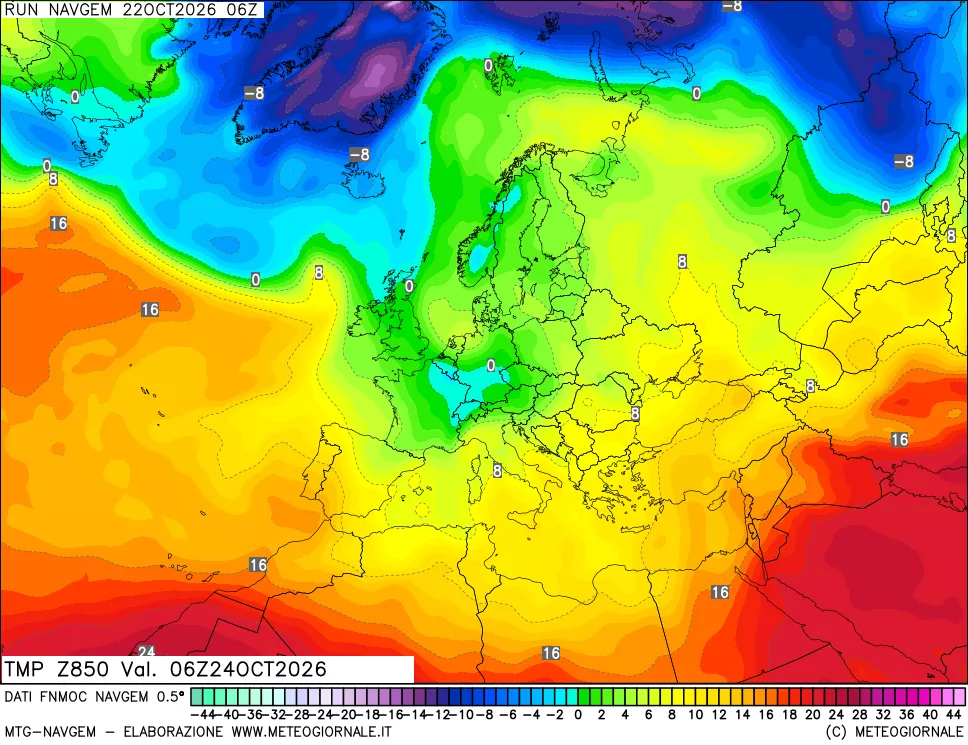 mappa Temperatura a 850 hPa