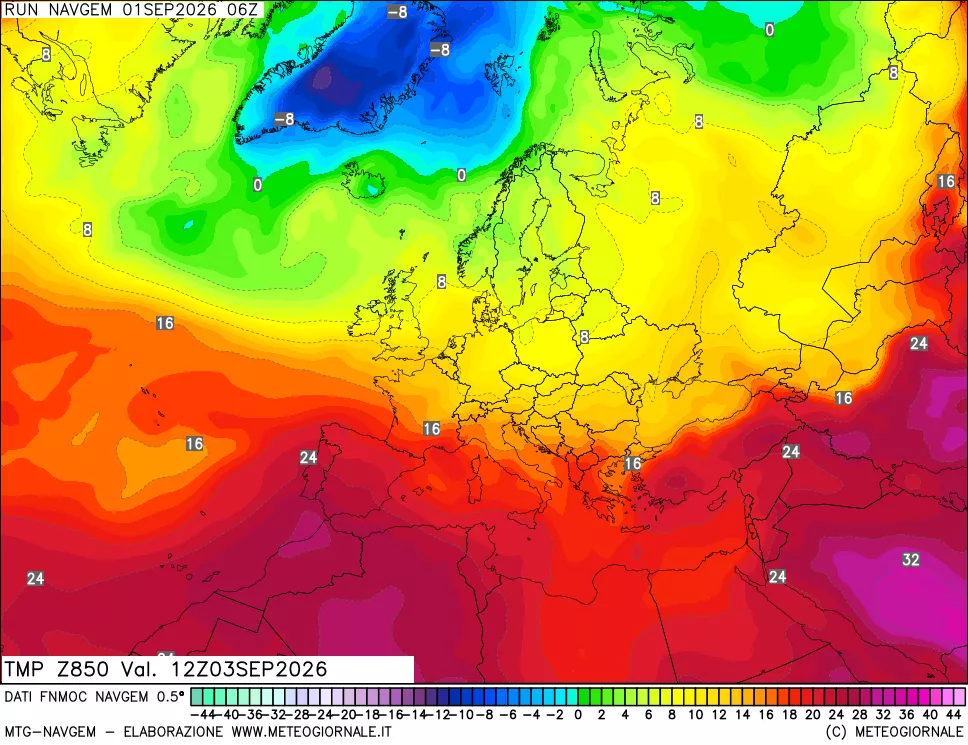 mappa Temperatura a 850 hPa