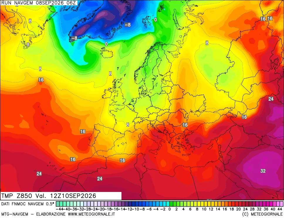 mappa Temperatura a 850 hPa
