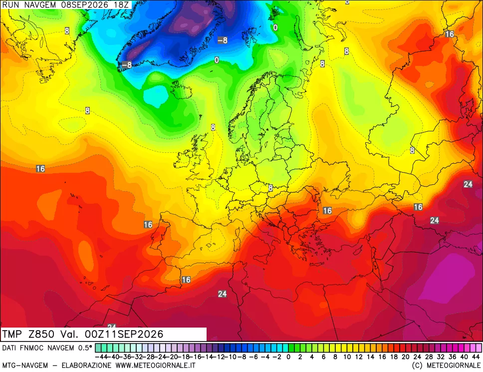 mappa Temperatura a 850 hPa