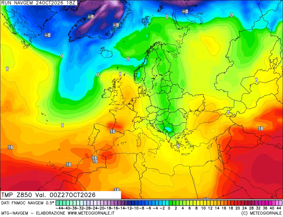 mappa Temperatura a 850 hPa