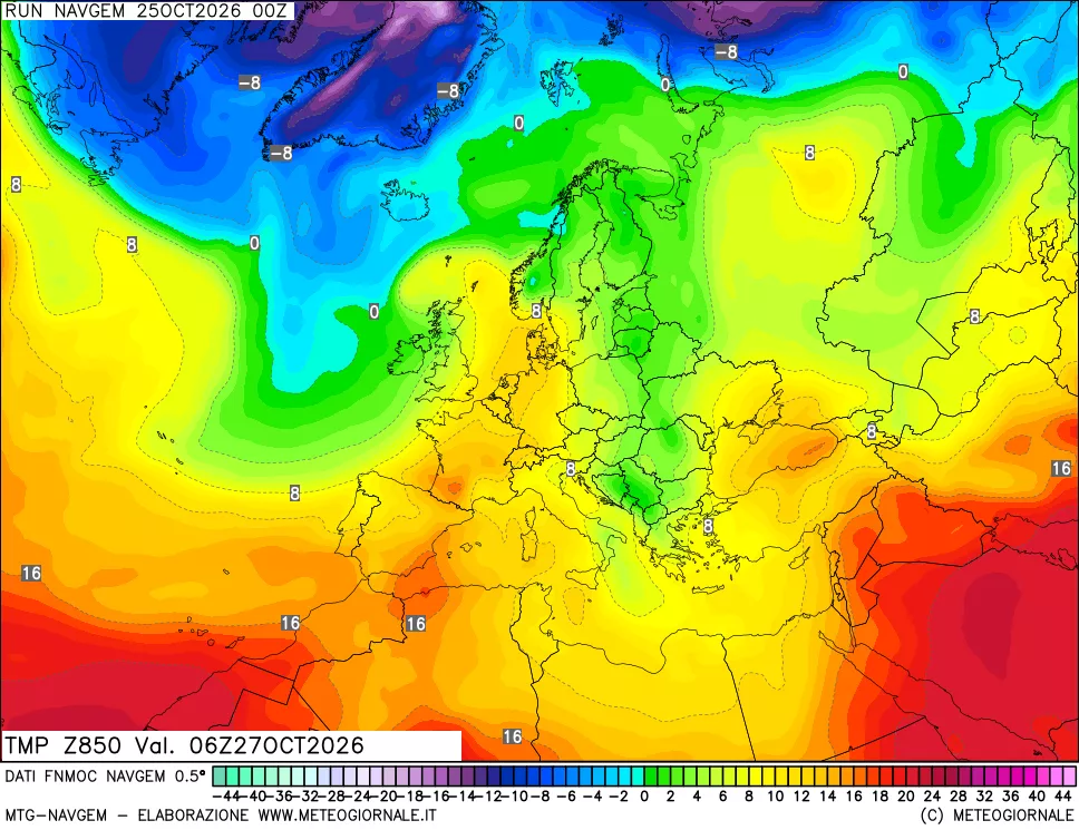 mappa Temperatura a 850 hPa