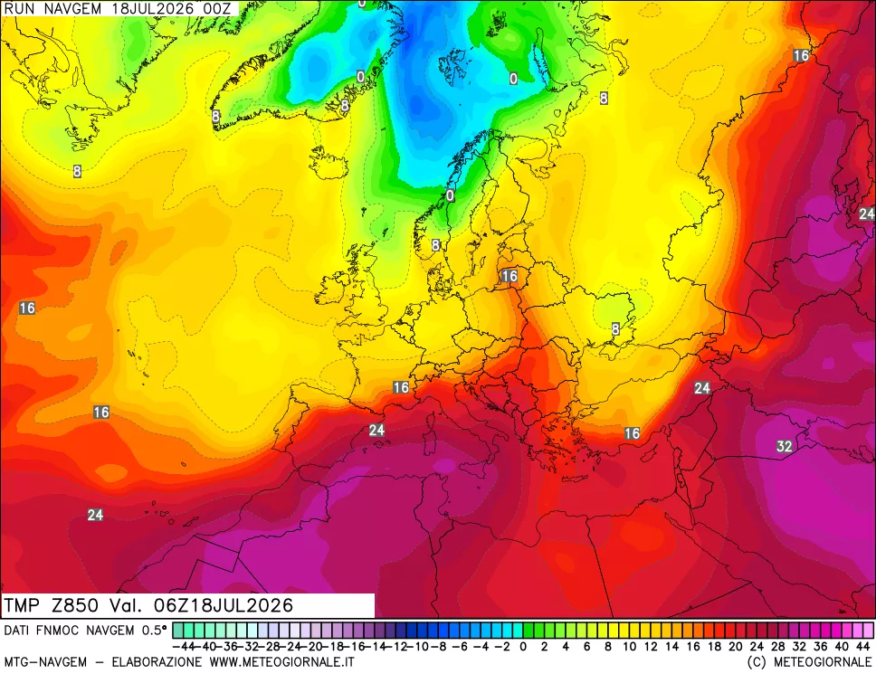 mappa Temperatura a 850 hPa