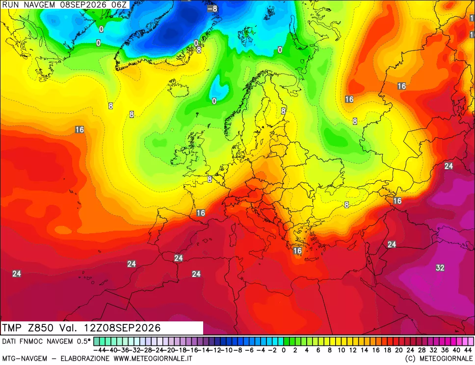 mappa Temperatura a 850 hPa