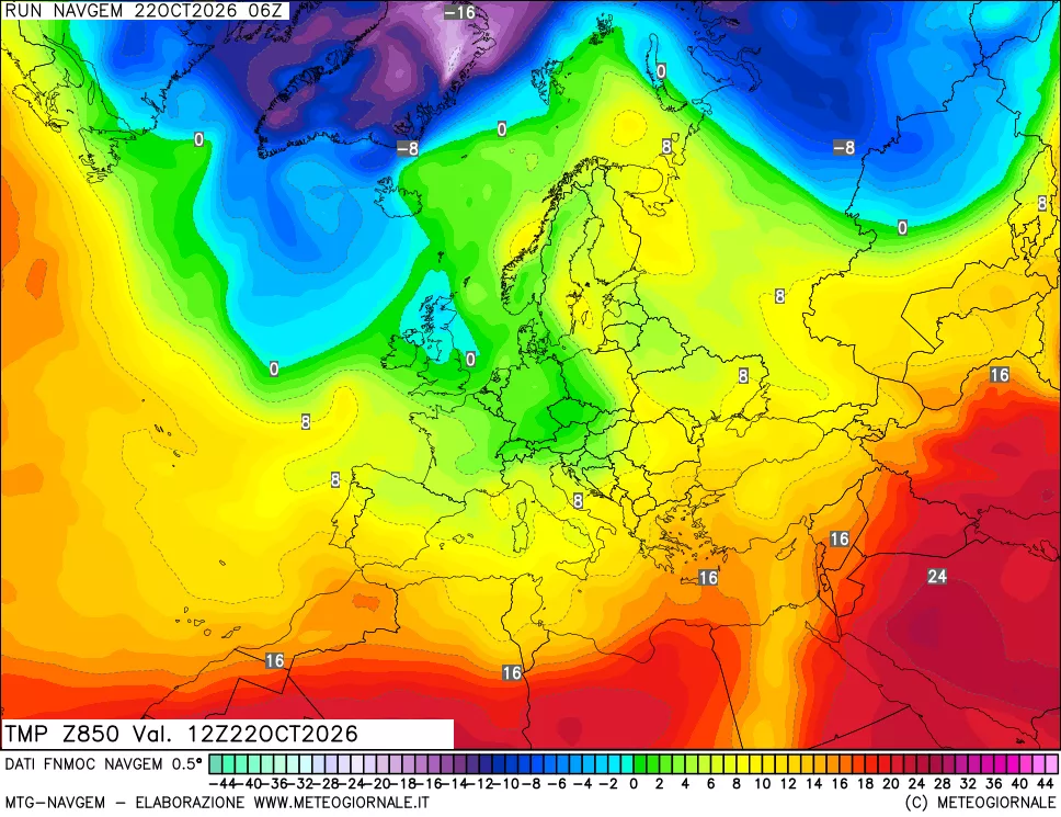 mappa Temperatura a 850 hPa