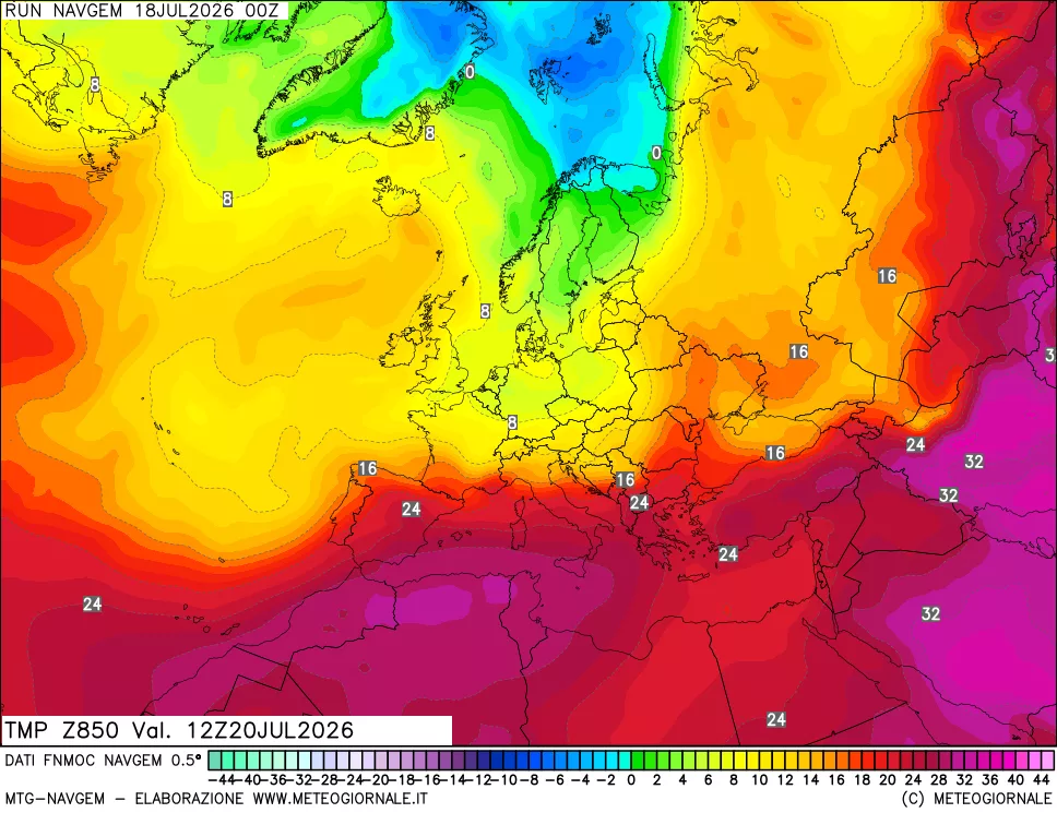 mappa Temperatura a 850 hPa