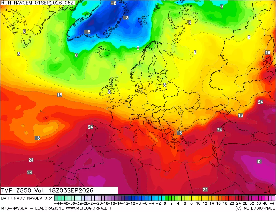 mappa Temperatura a 850 hPa