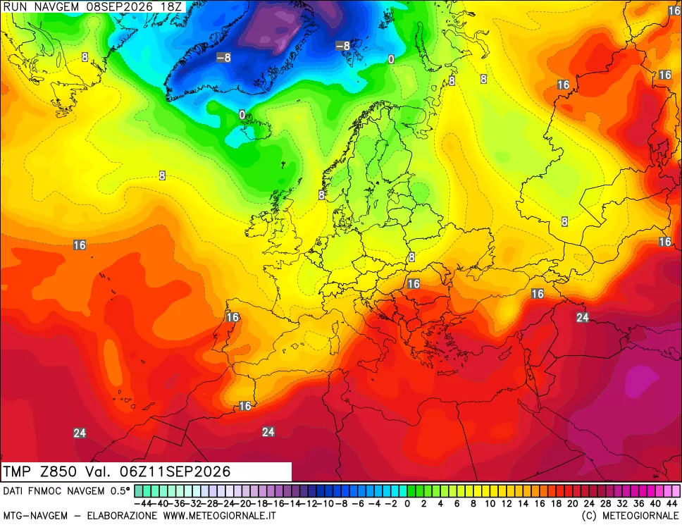 mappa Temperatura a 850 hPa