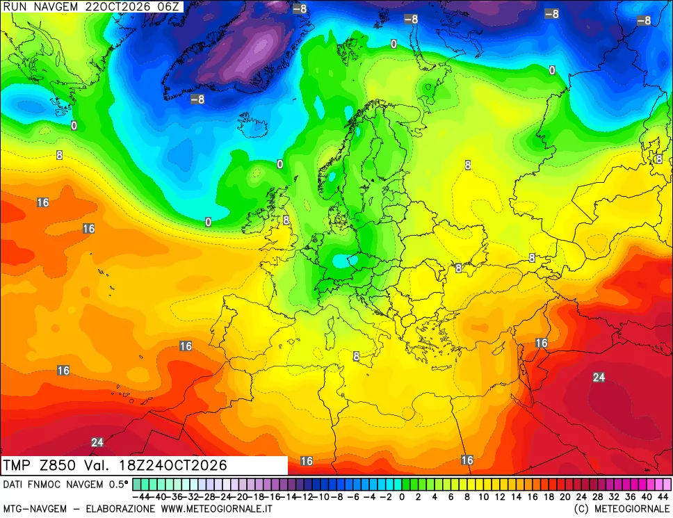 mappa Temperatura a 850 hPa