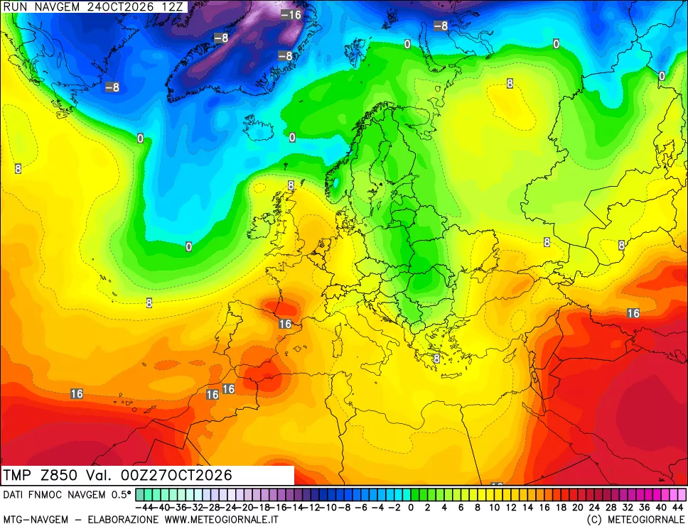 mappa Temperatura a 850 hPa