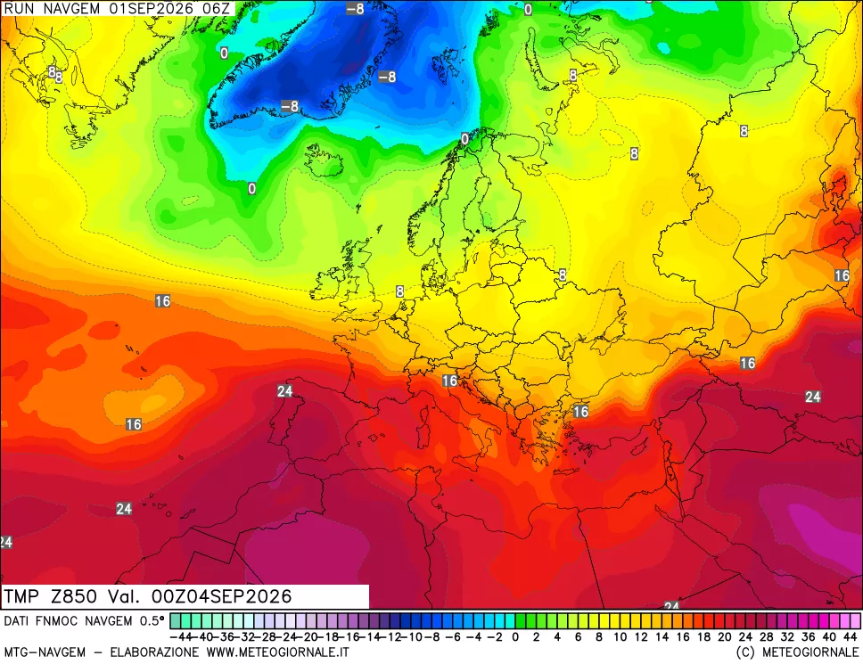 mappa Temperatura a 850 hPa