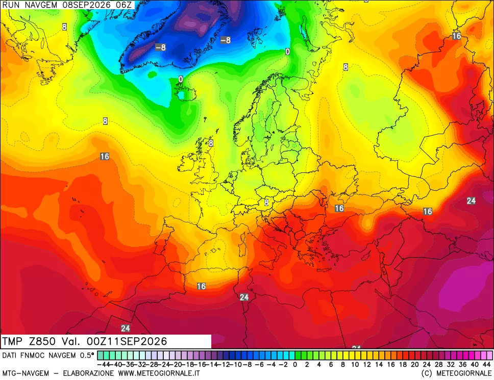 mappa Temperatura a 850 hPa
