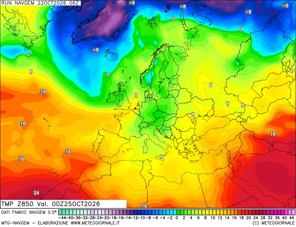 mappa Temperatura a 850 hPa