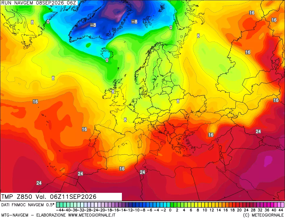 mappa Temperatura a 850 hPa