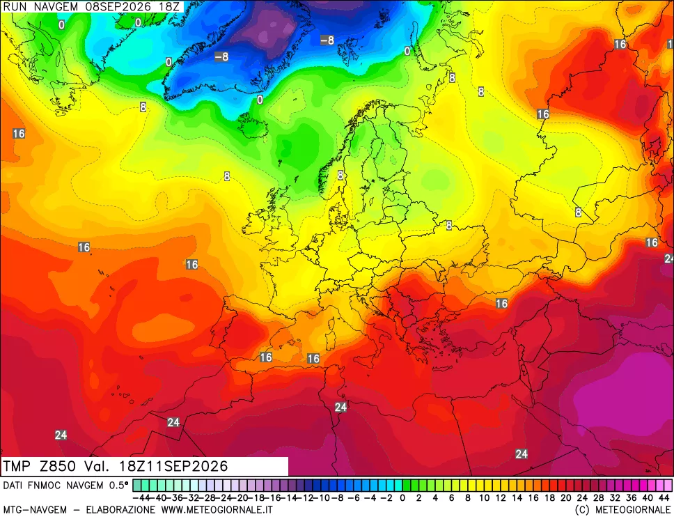 mappa Temperatura a 850 hPa