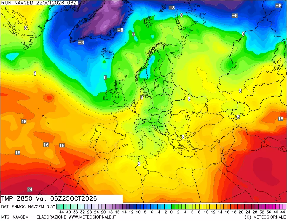 mappa Temperatura a 850 hPa