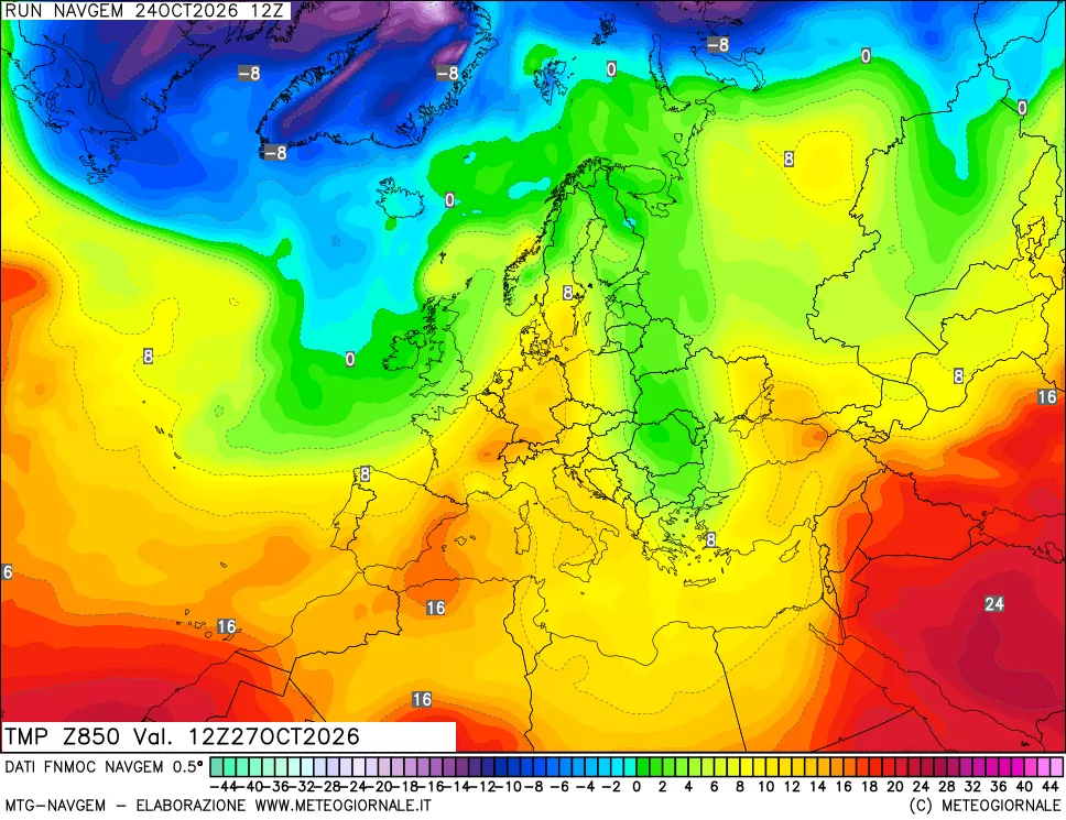 mappa Temperatura a 850 hPa