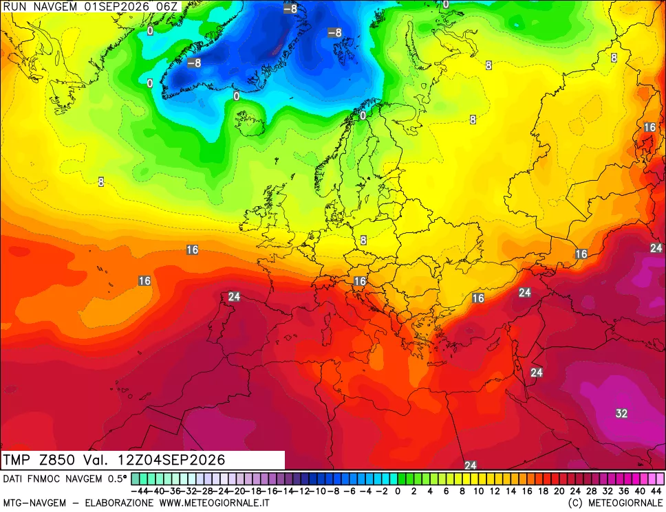mappa Temperatura a 850 hPa