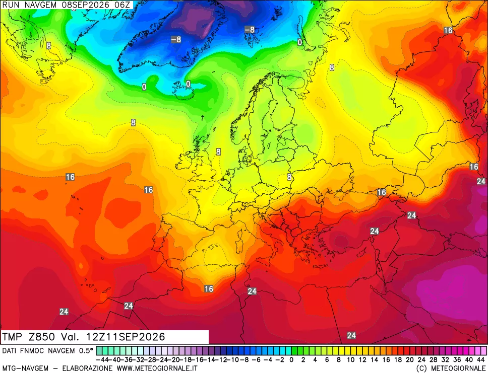 mappa Temperatura a 850 hPa