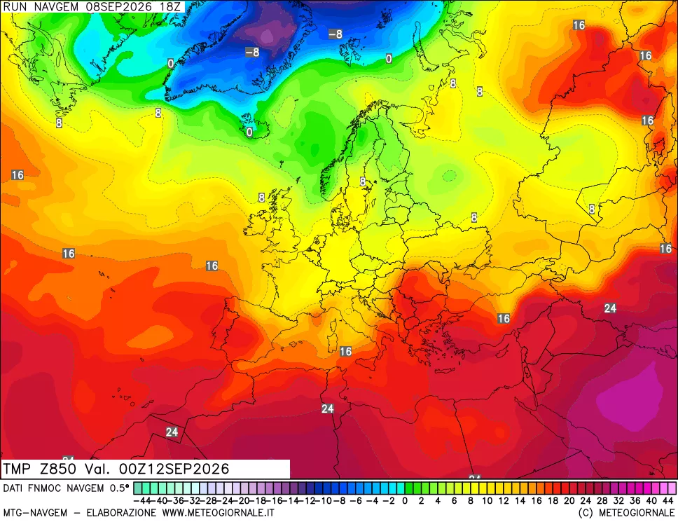 mappa Temperatura a 850 hPa