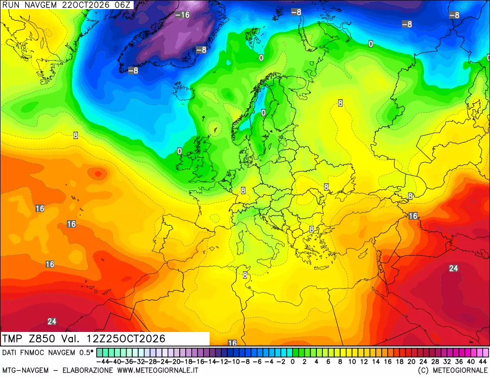 mappa Temperatura a 850 hPa