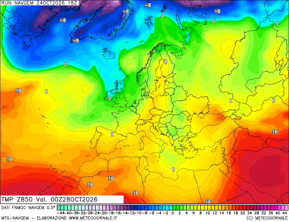 mappa Temperatura a 850 hPa