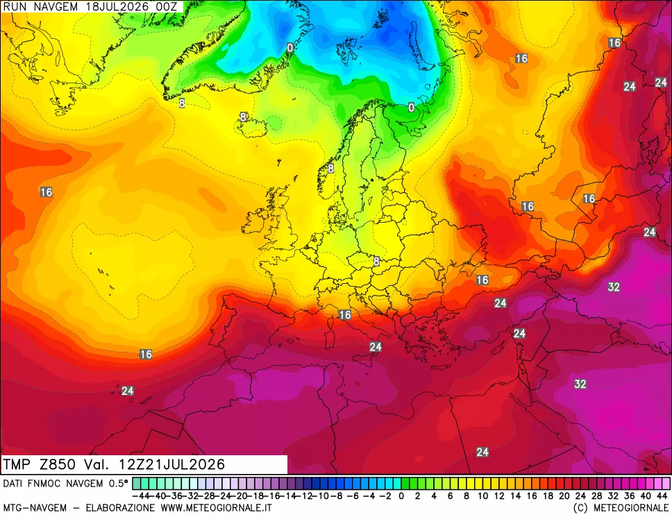 mappa Temperatura a 850 hPa