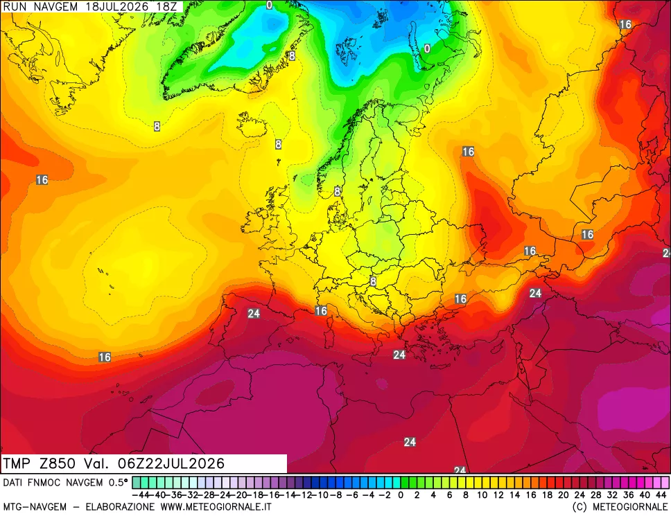 mappa Temperatura a 850 hPa