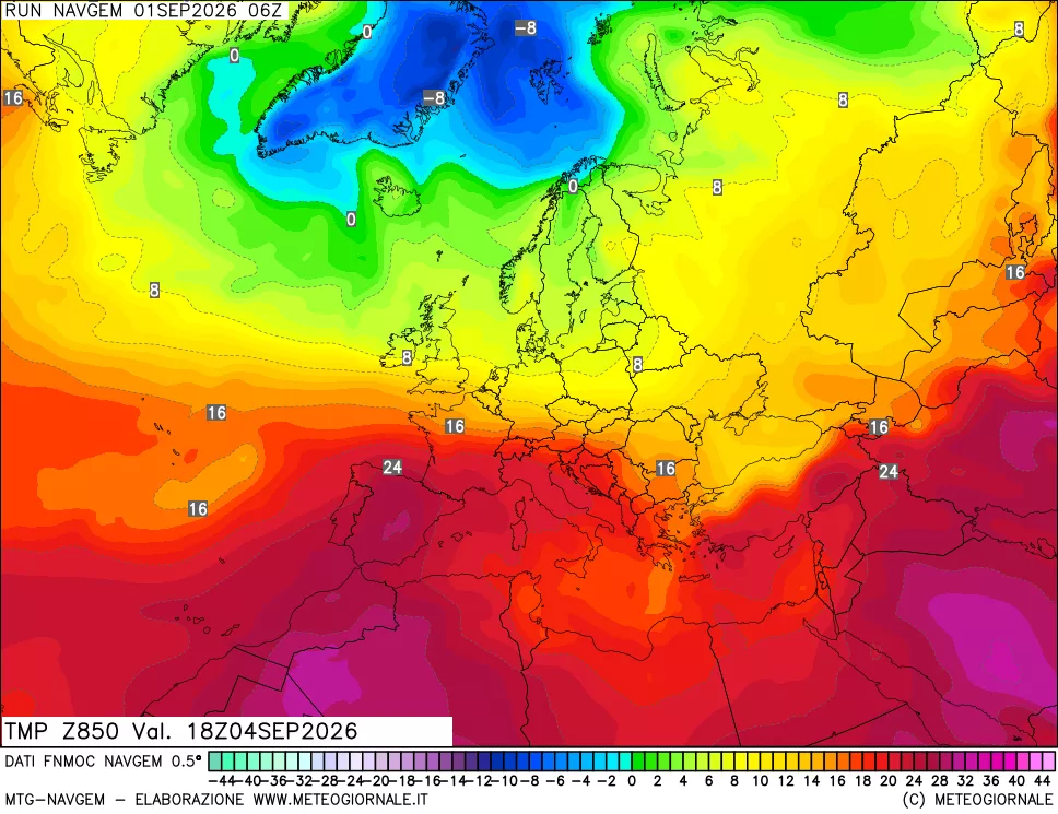 mappa Temperatura a 850 hPa