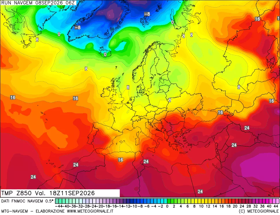 mappa Temperatura a 850 hPa
