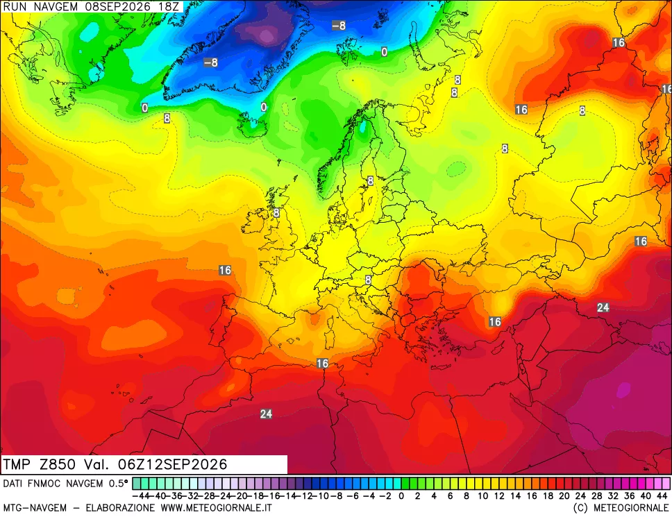 mappa Temperatura a 850 hPa