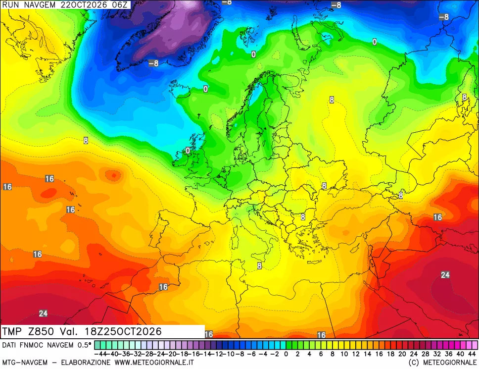 mappa Temperatura a 850 hPa