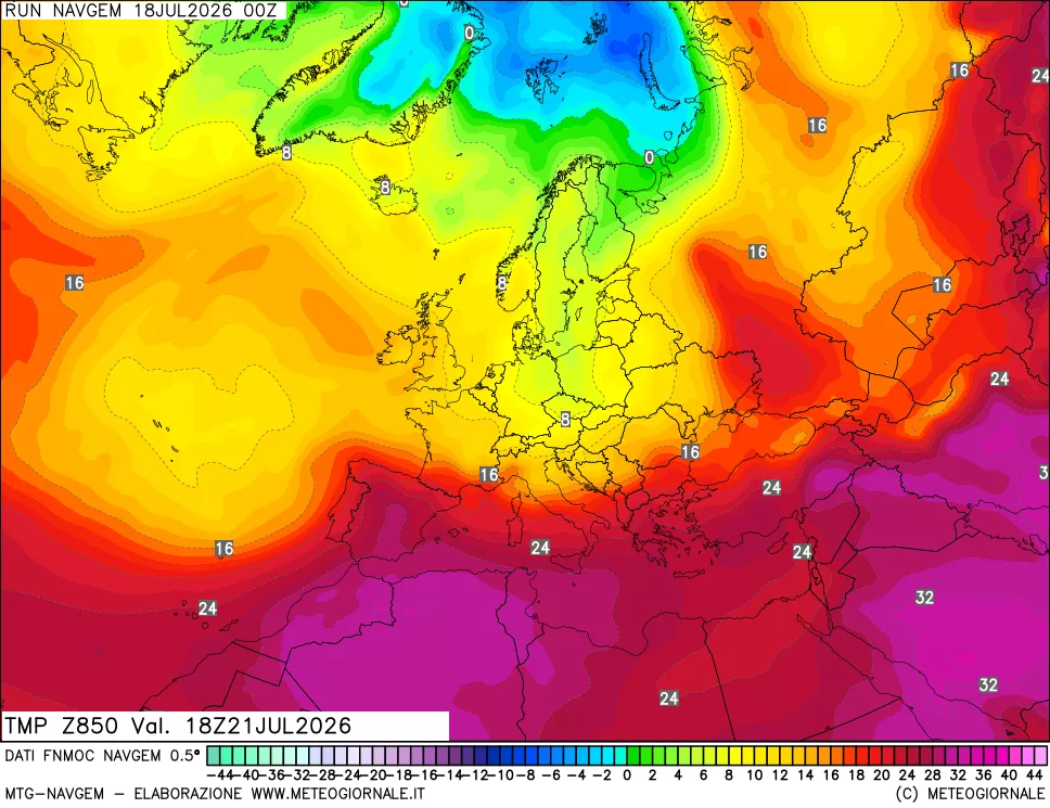 mappa Temperatura a 850 hPa