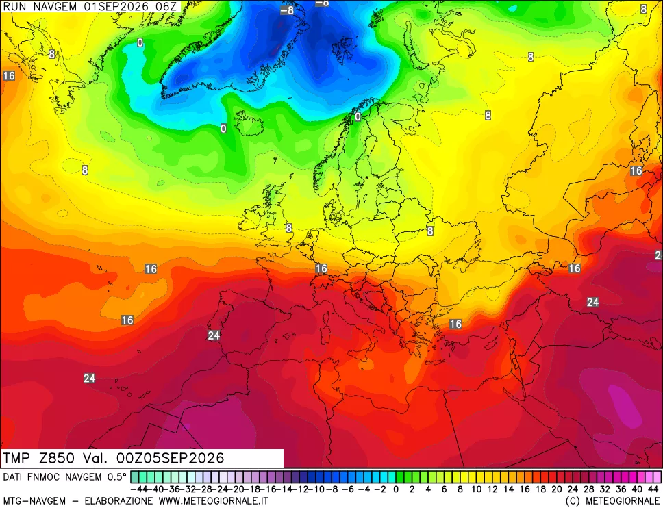 mappa Temperatura a 850 hPa