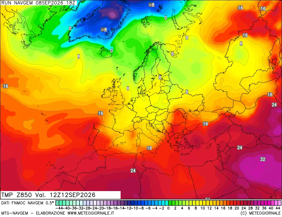 mappa Temperatura a 850 hPa