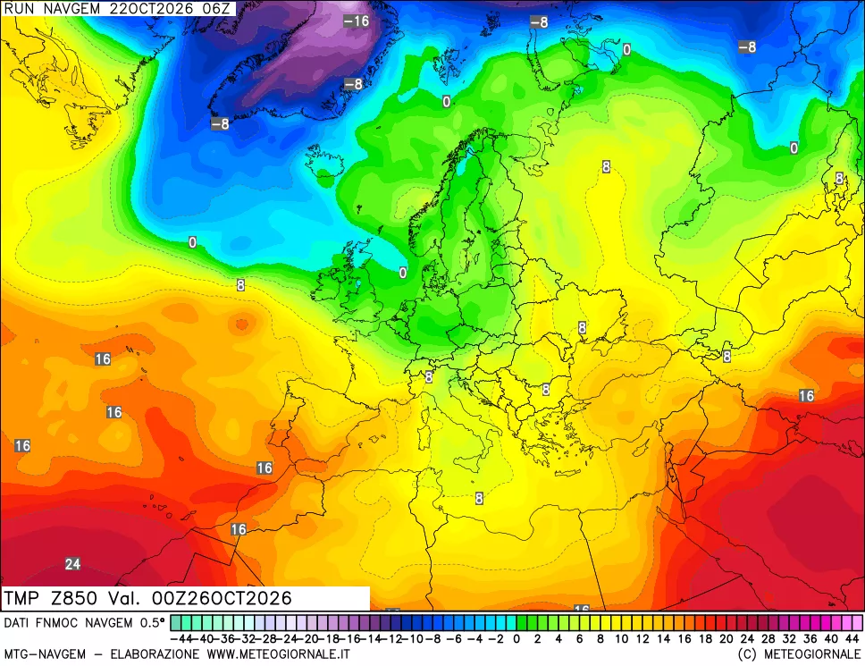 mappa Temperatura a 850 hPa
