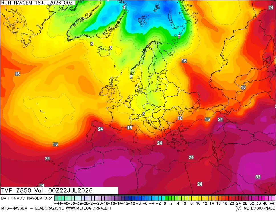 mappa Temperatura a 850 hPa