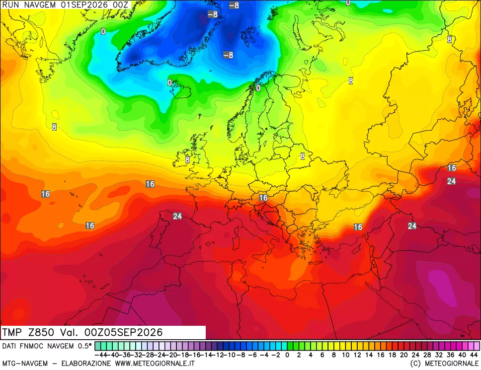 mappa Temperatura a 850 hPa