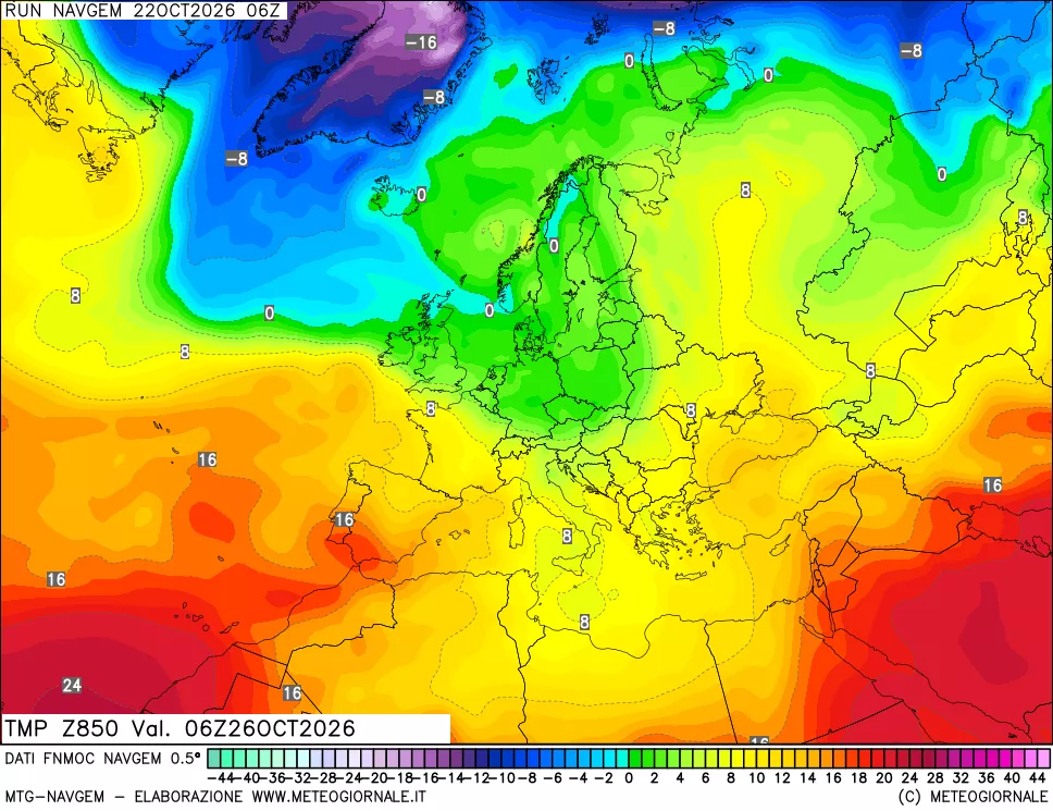mappa Temperatura a 850 hPa