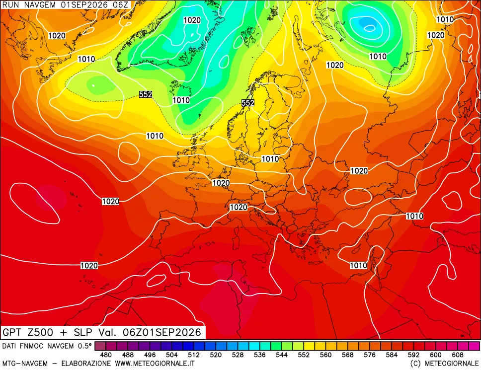mappa Geopotenziali a 500 hPa + Pressione sul livello del mare