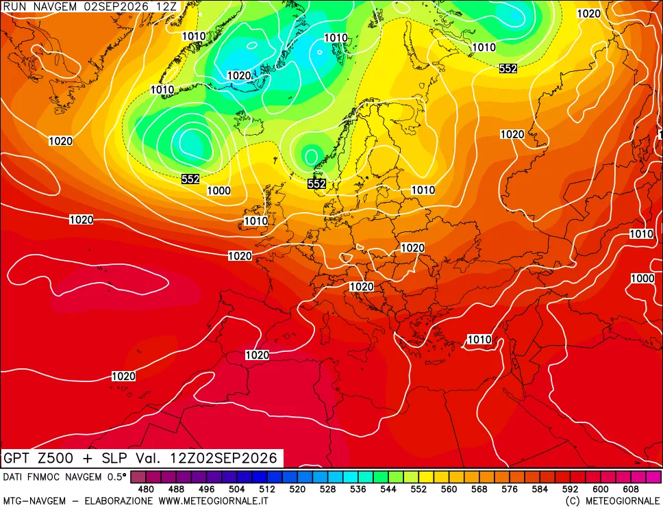 mappa Geopotenziali a 500 hPa + Pressione sul livello del mare