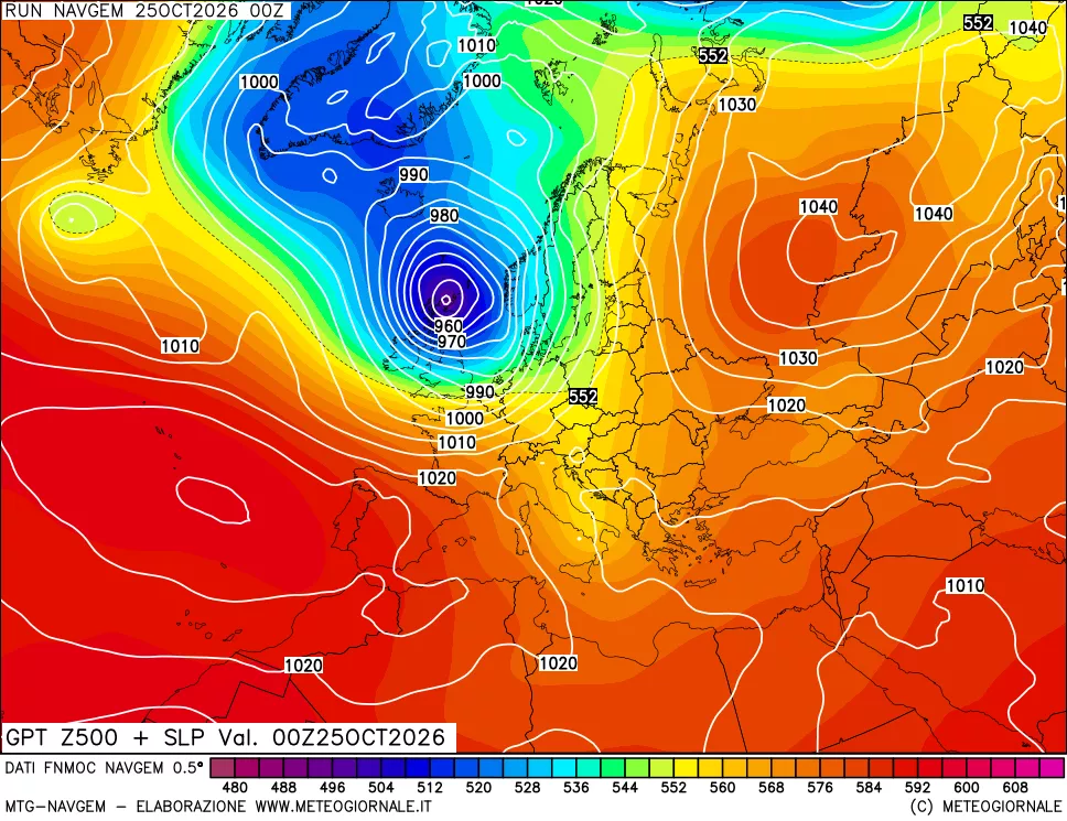 mappa Geopotenziali a 500 hPa + Pressione sul livello del mare