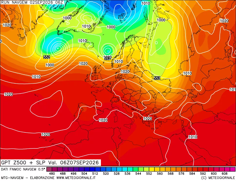mappa Geopotenziali a 500 hPa + Pressione sul livello del mare