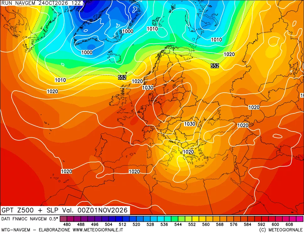 mappa Geopotenziali a 500 hPa + Pressione sul livello del mare
