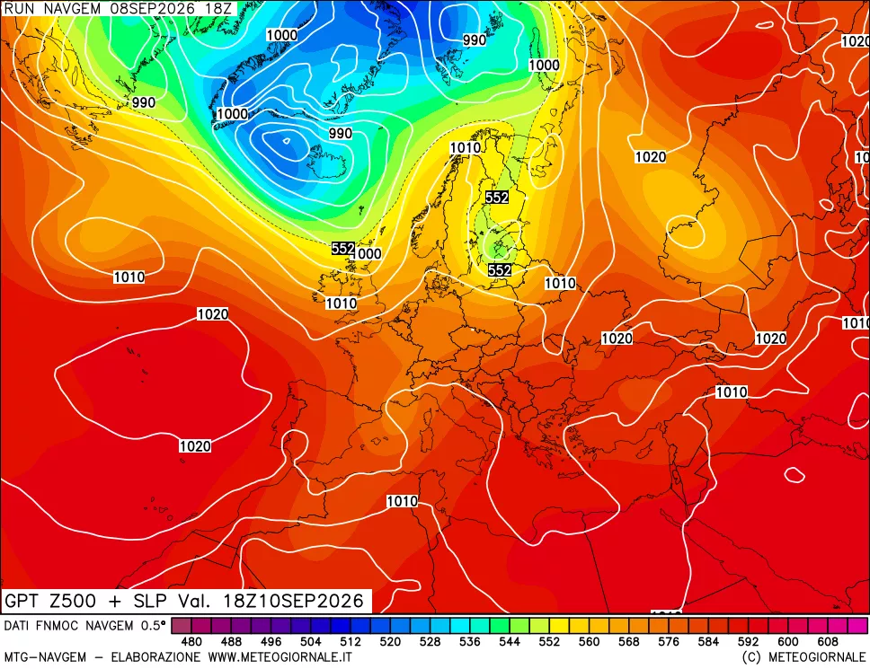mappa Geopotenziali a 500 hPa + Pressione sul livello del mare