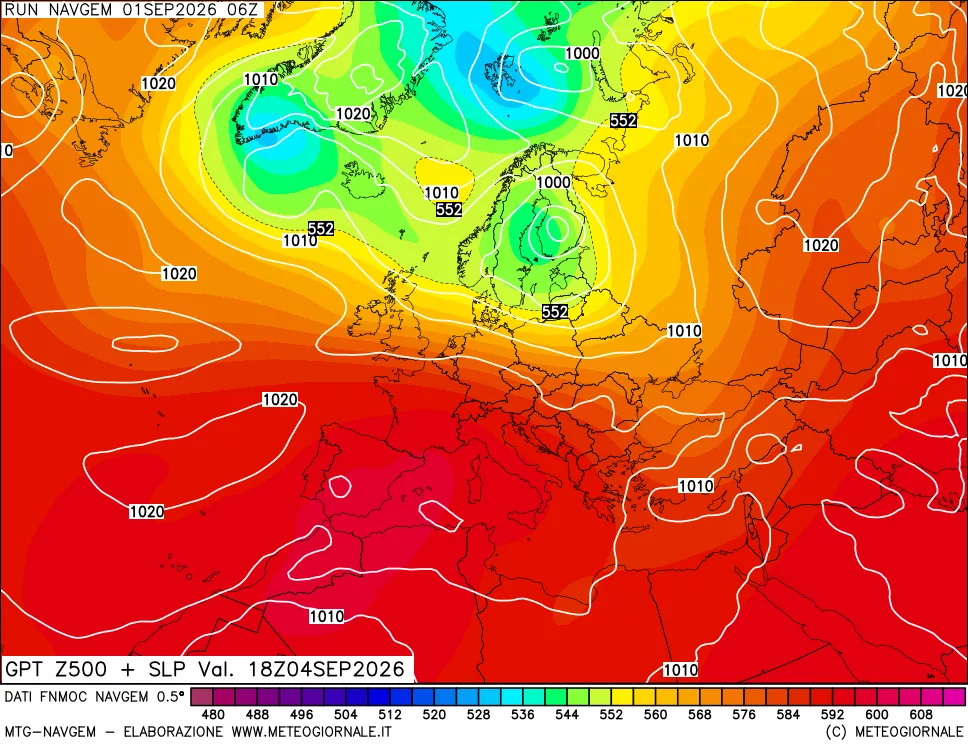 mappa Geopotenziali a 500 hPa + Pressione sul livello del mare