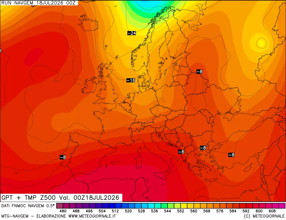 mappa Geopotenziali e Temperatura a 500 hPa