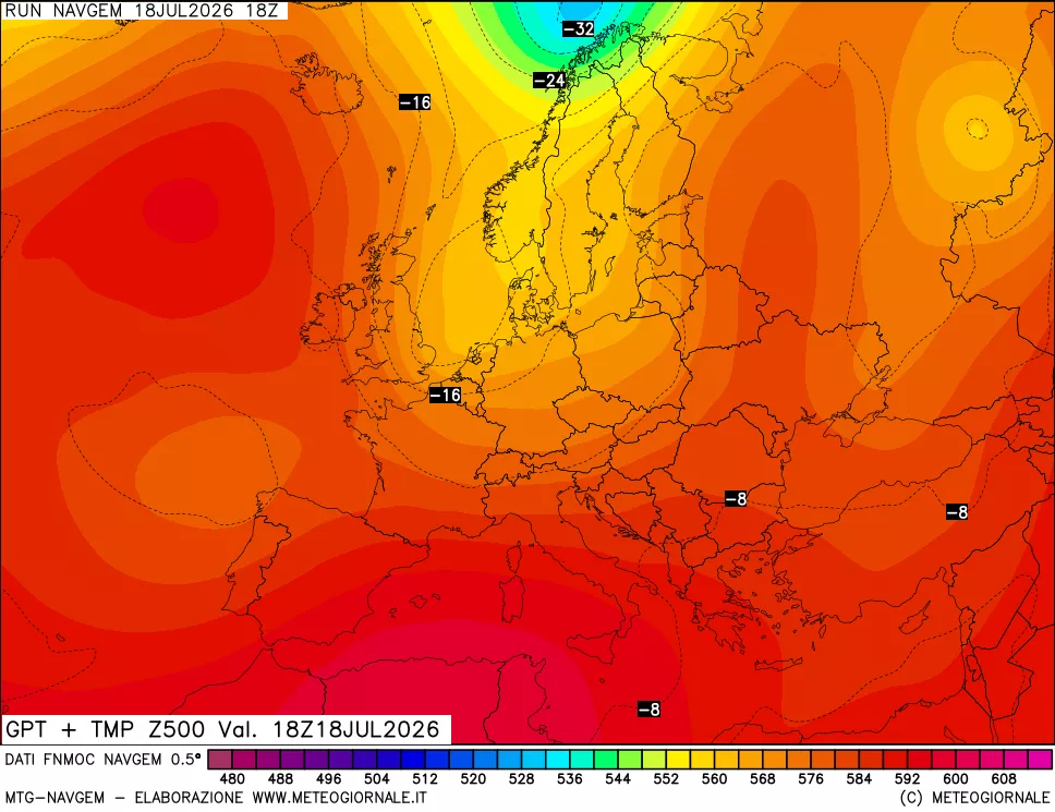 mappa Geopotenziali e Temperatura a 500 hPa