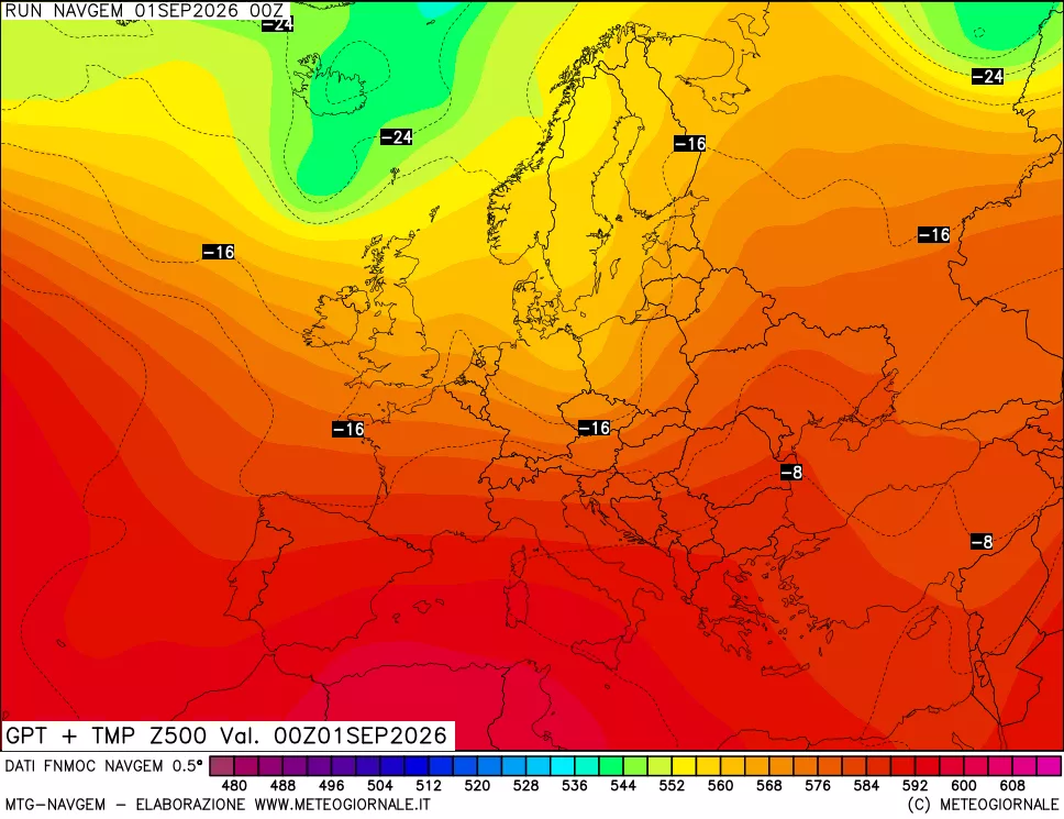 mappa Geopotenziali e Temperatura a 500 hPa