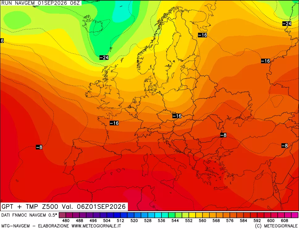 mappa Geopotenziali e Temperatura a 500 hPa